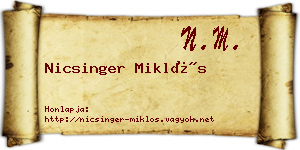 Nicsinger Miklós névjegykártya